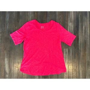 D&Co Essentials Womens Pink Slub Knit V-Neck Short Sleeve T-Shirt Size L